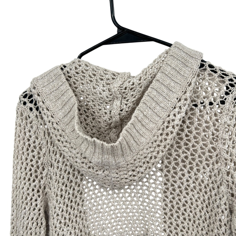 Hollister Y2K Hooded Open Knit Crochet Cardigan Sweater S Oatmeal Beige Boho - Picture 4 of 8